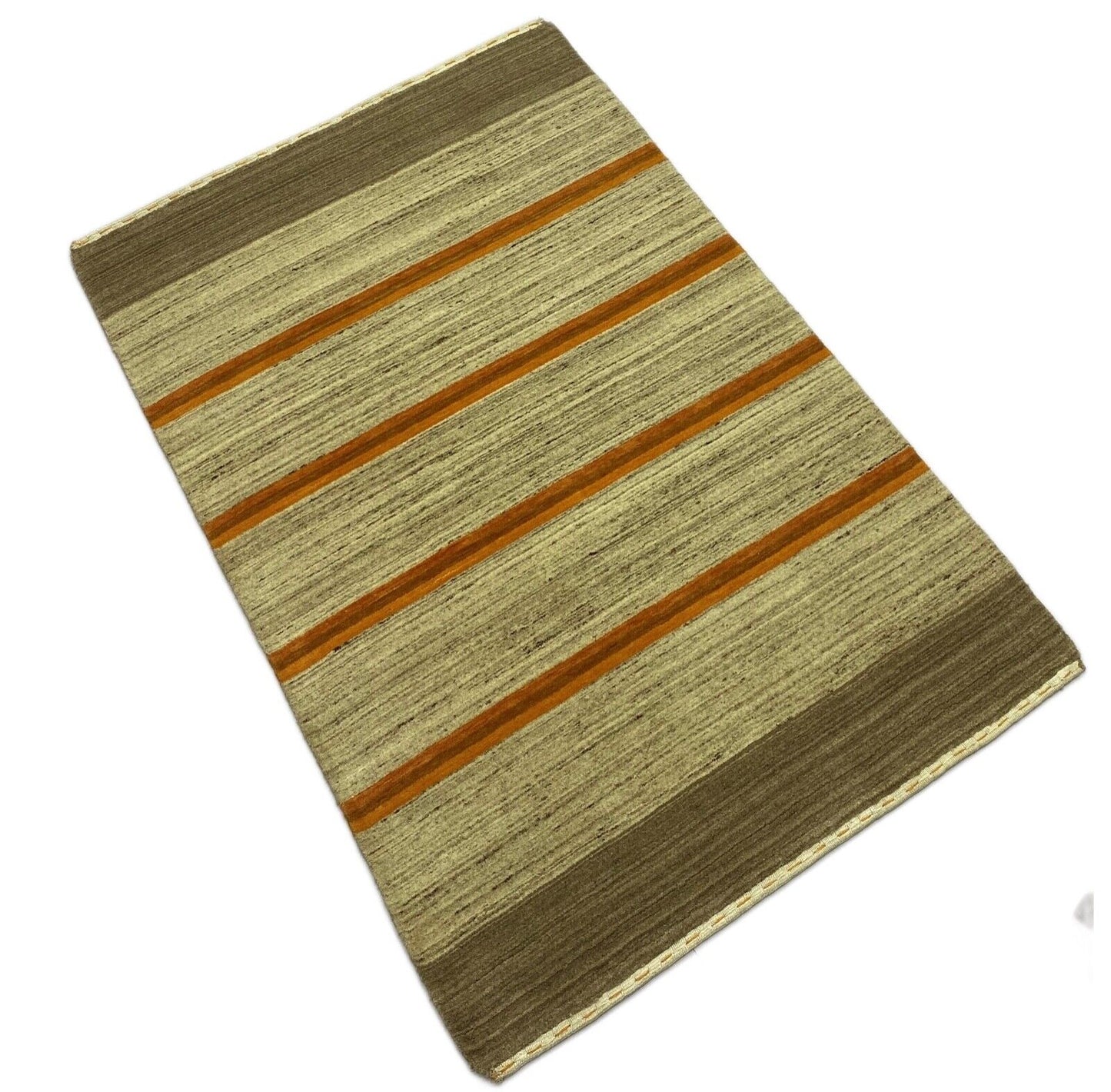 Grau Teppich 100% Wolle Lori Handgewebt Orange Wolle 120x180 cm S86