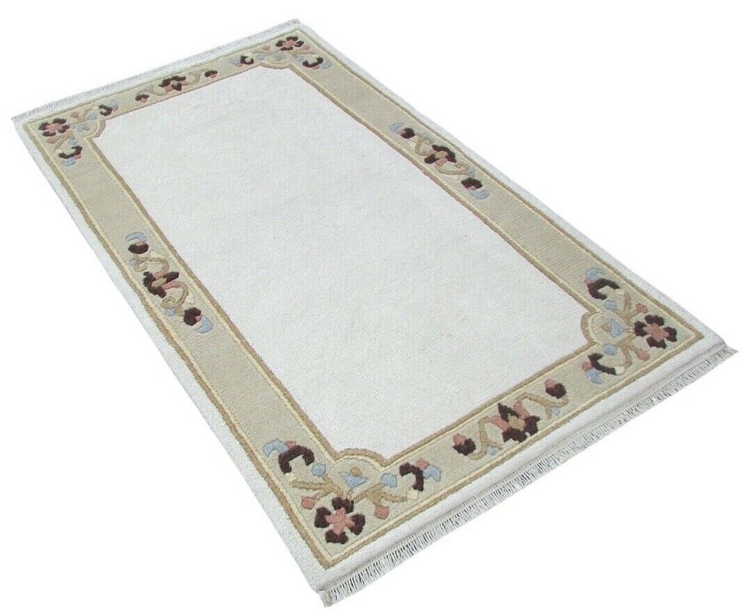Nepal Rug Hand-knotted Beige 100% Wool Oriental Rug 90x155 cm N-106
