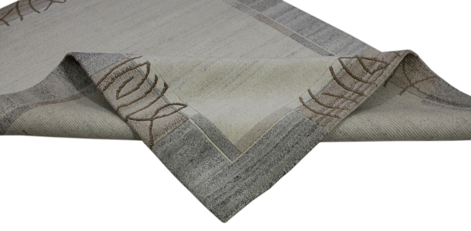 Nepal Teppich Handgeknüpft Beige Grau 100% Wolle Orientteppich 163x233 cm N69