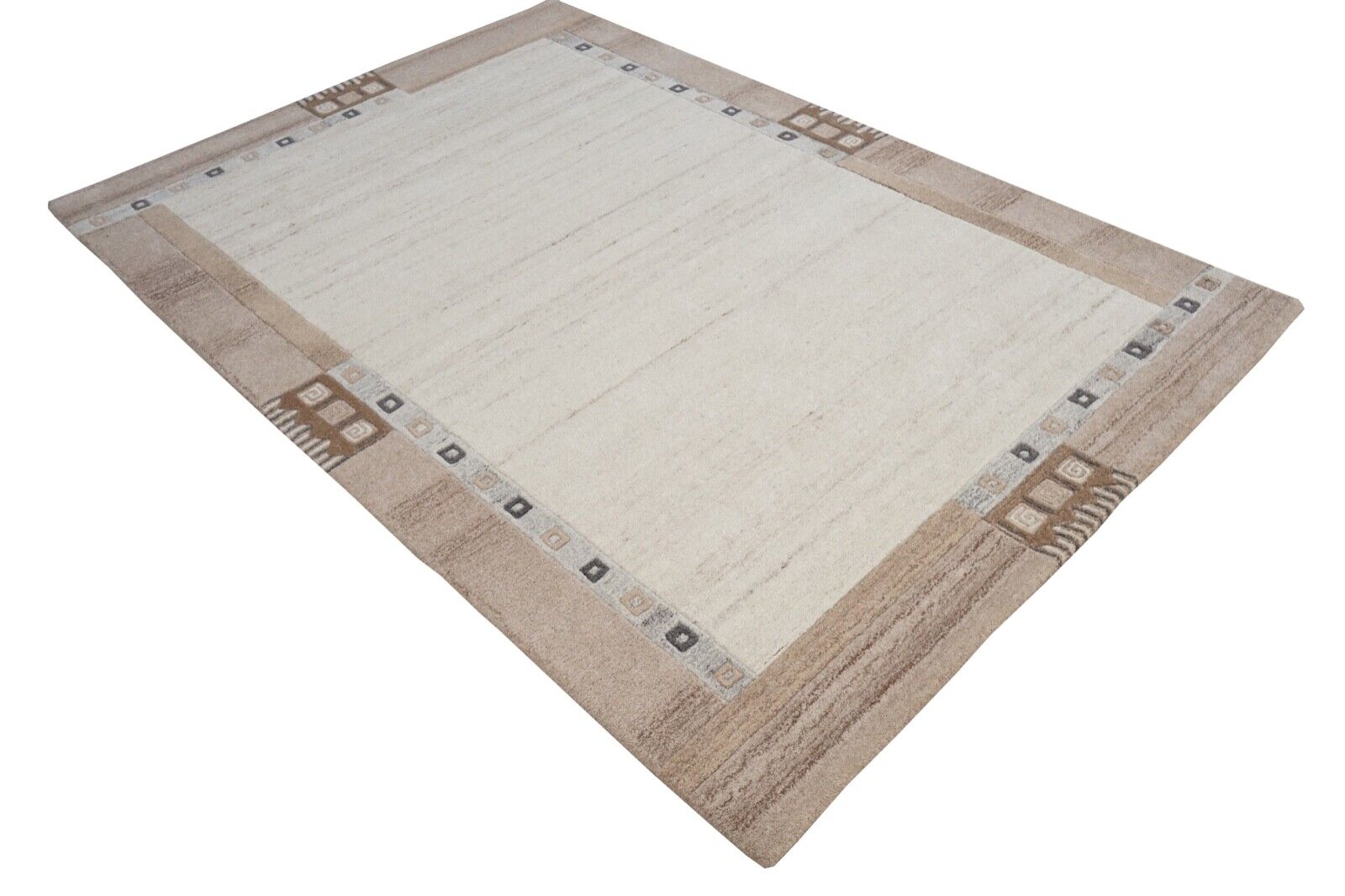 Teppich 100% Wolle Biege Grau Braun 160X230 cm Orientteppich Handgetuftet HT363