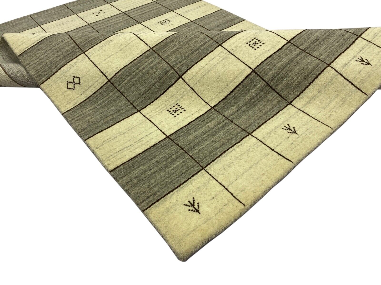 Gabbeh Teppich 100% Wolle Béžová Grau loom lori Handgewebt 120x180 cm S61