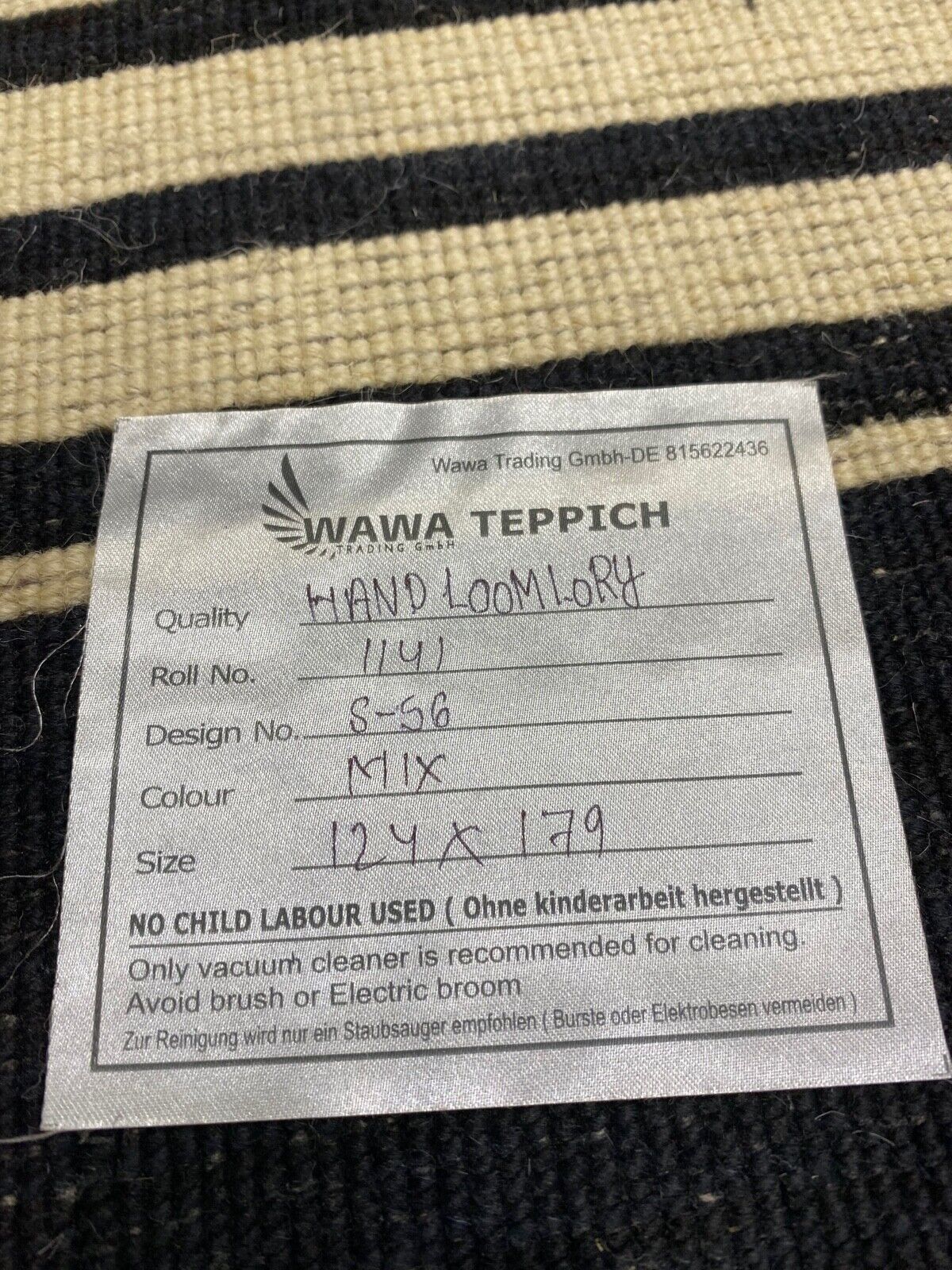 Teppich Blau Schwarz Beige 100% Wolle Gabbeh lori Handgewebt 120x180 cm S56