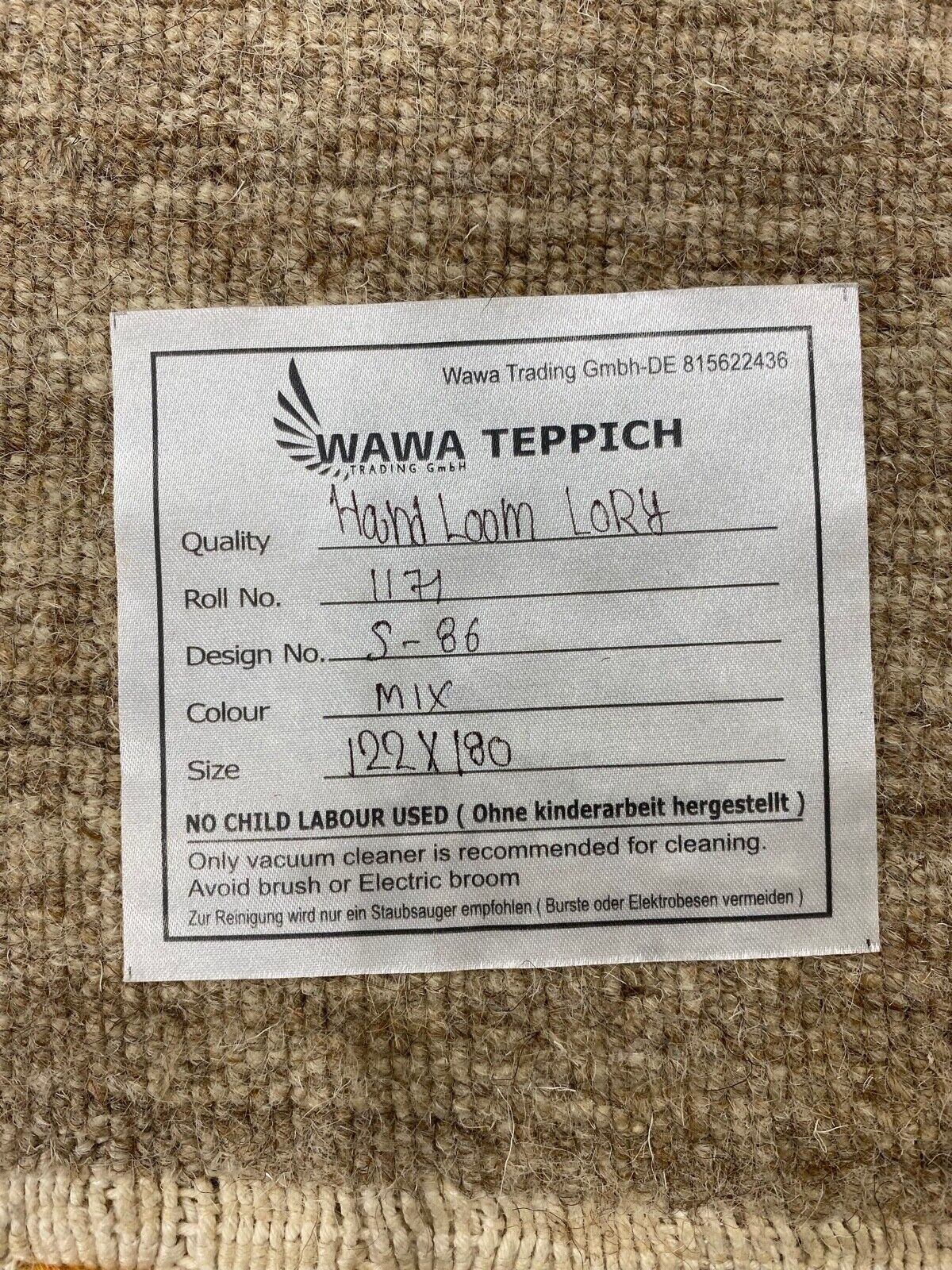 Γκρι χαλί, 100% μαλλί, Lori, χειροποίητο, πορτοκαλί μαλλί, 120x180 εκ., S86 