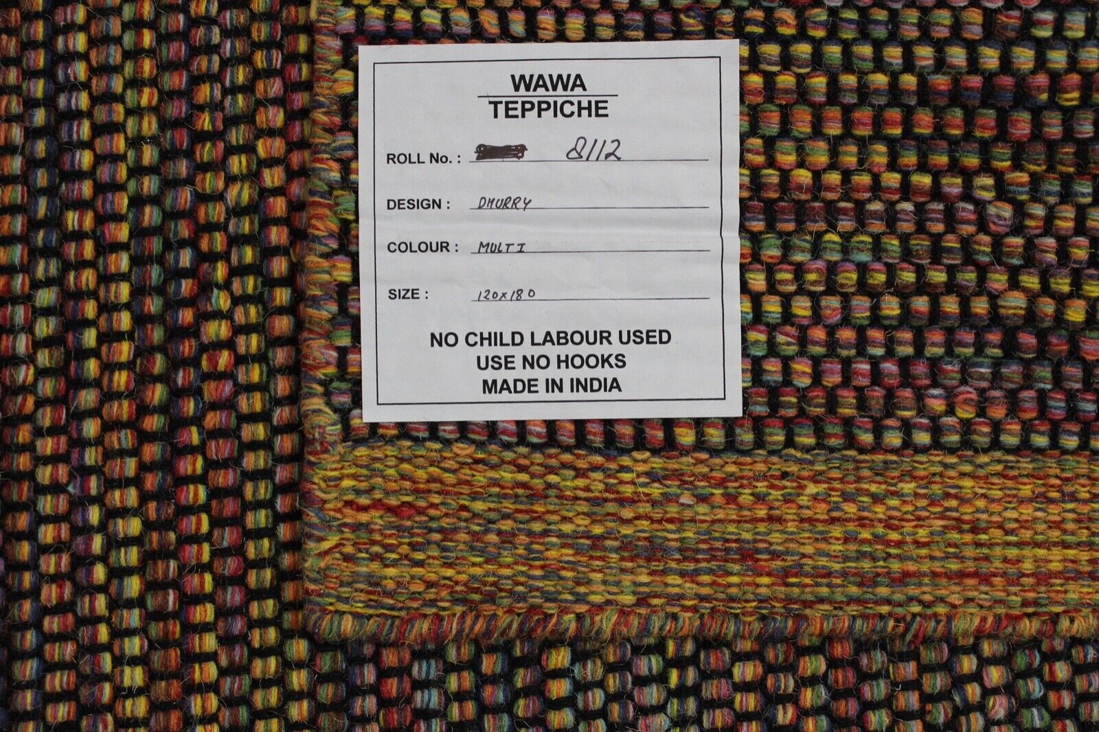 Wohnzimmer 100% wolle Teppich Flachgewebe Bunt Orange Gold 120x180 cm Kilim