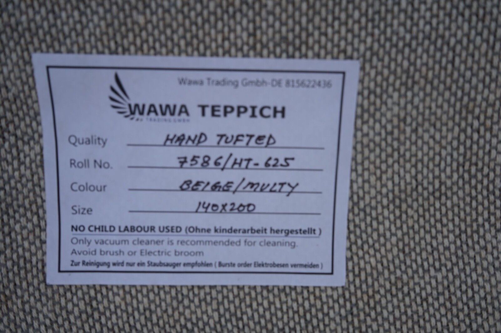 Beige 140X200 cm Teppich 100% Wolle Orientteppich Handgetuftet HT625