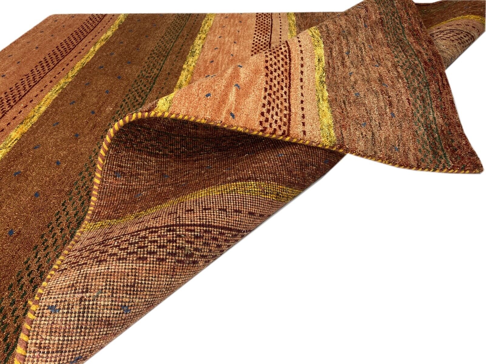 Gabbeh Teppich 100% Wolle Orange Rosa Braun Gold Handgeknüpft 174X235 cm WR30