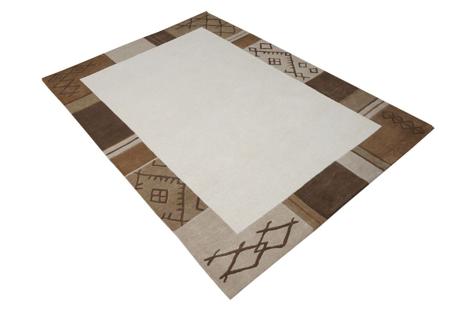 Teppich 100% Wolle Beige Braun 160X230 cm Orientteppich Handgetuftet HT414