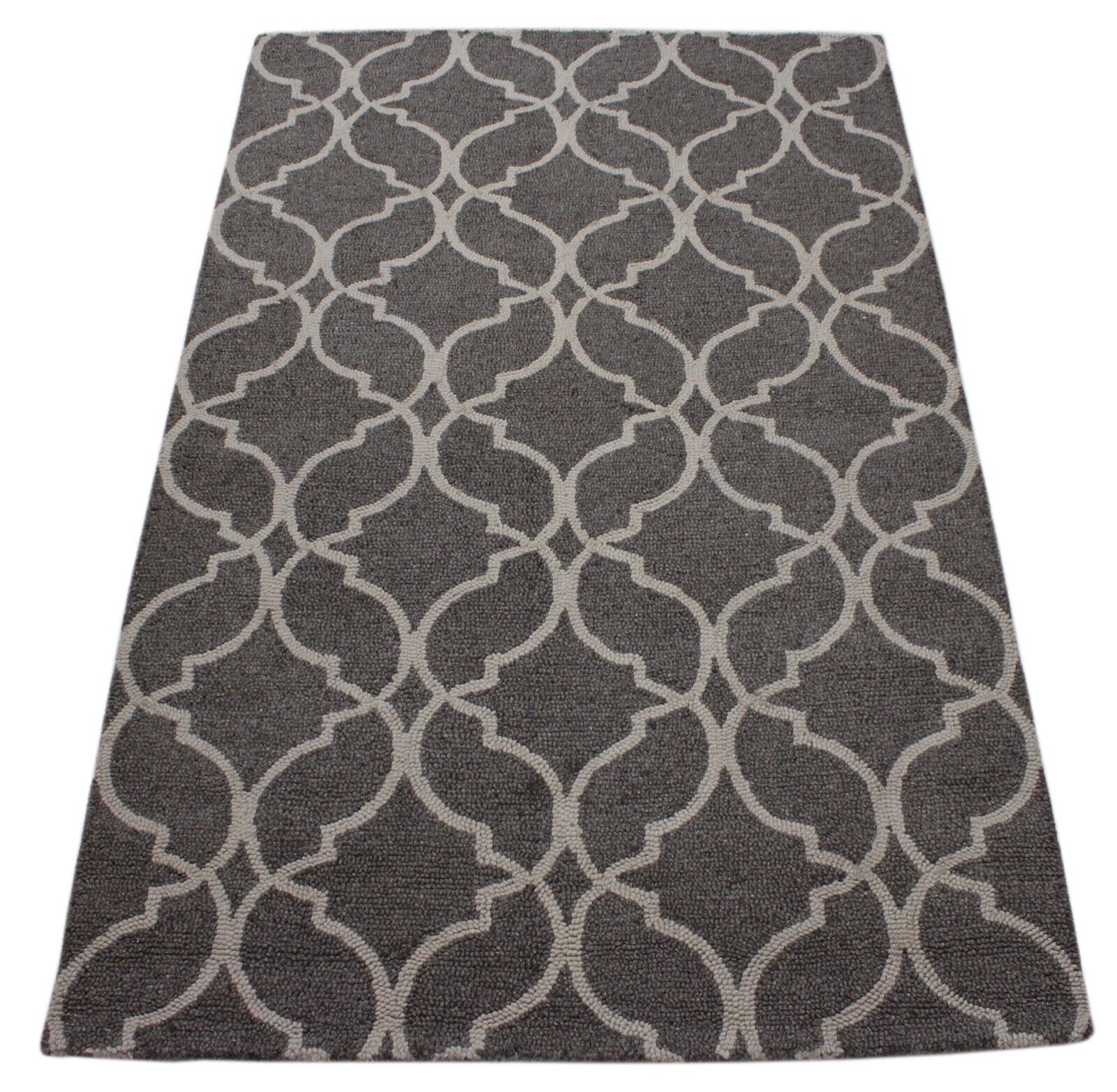 Teppich 100% Wolle Anthrazit Grau Beige Handarbeit Orientteppich 150X240 CM