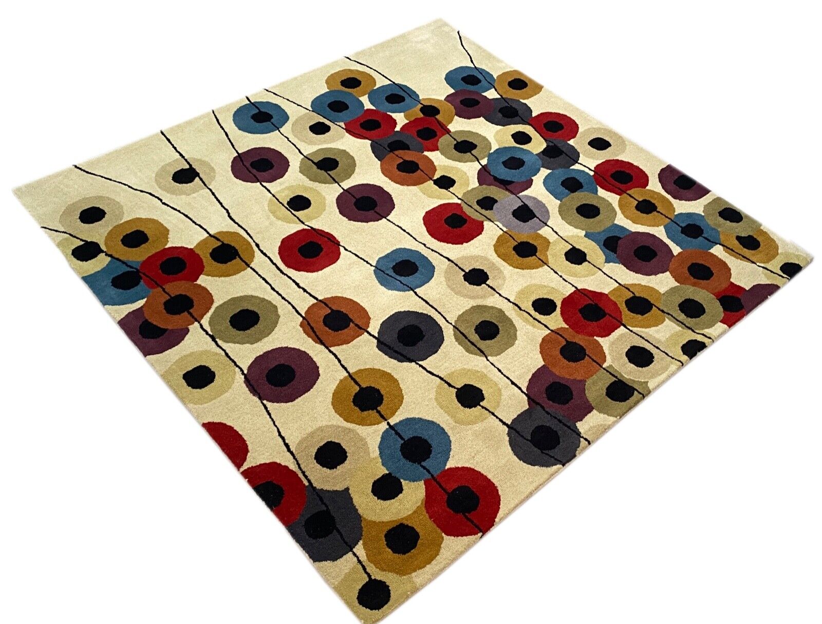 Wohnzimmer Teppich 100% Wolle Beige 200X200 cm Orientteppich Handgewebt CD 1