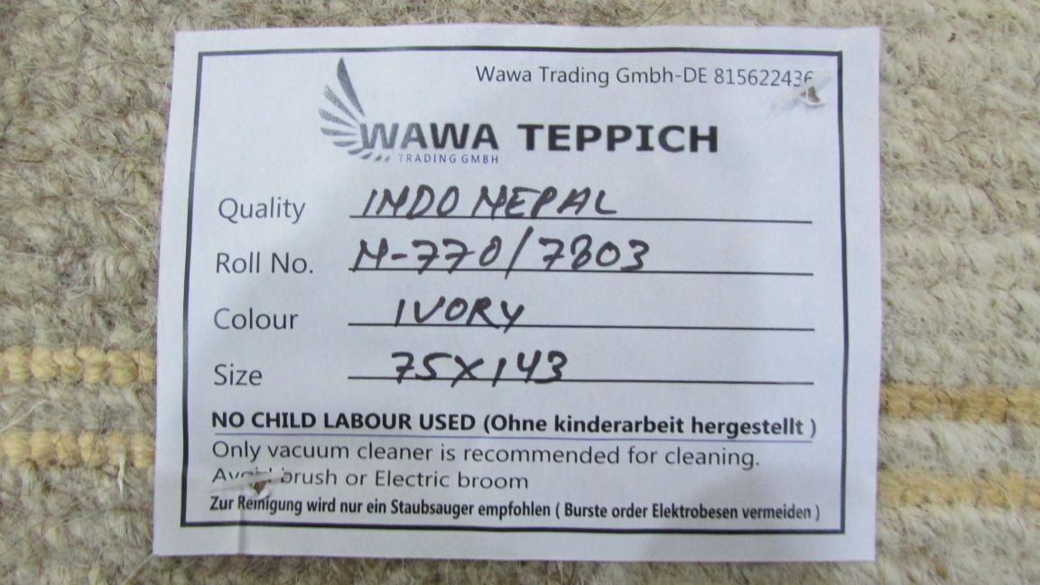 Nepal Teppich Handgeknüpft Beige Braun100% Wolle Orientteppich 75x140 cm N-770