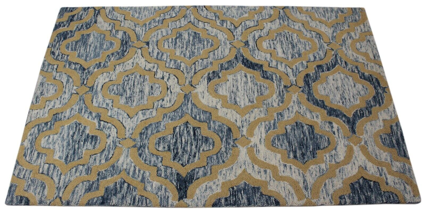 Teppich 100% Wolle Gelb Beige Blau Orientteppich 150X240 cm Handgetuftet MH930