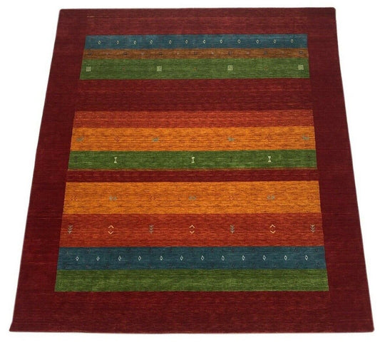 Rot Grün Gold Gabbeh Teppich 100% Wolle Ca. 250x300 cm Handgewebt Orient WR70