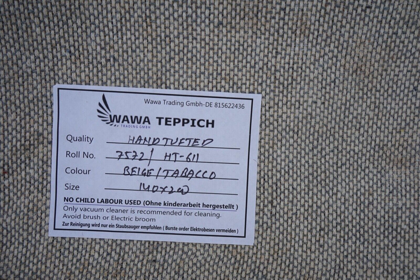 140X200 cm Teppich 100% Wolle Beige Braun Orient Handgetuftet HT611