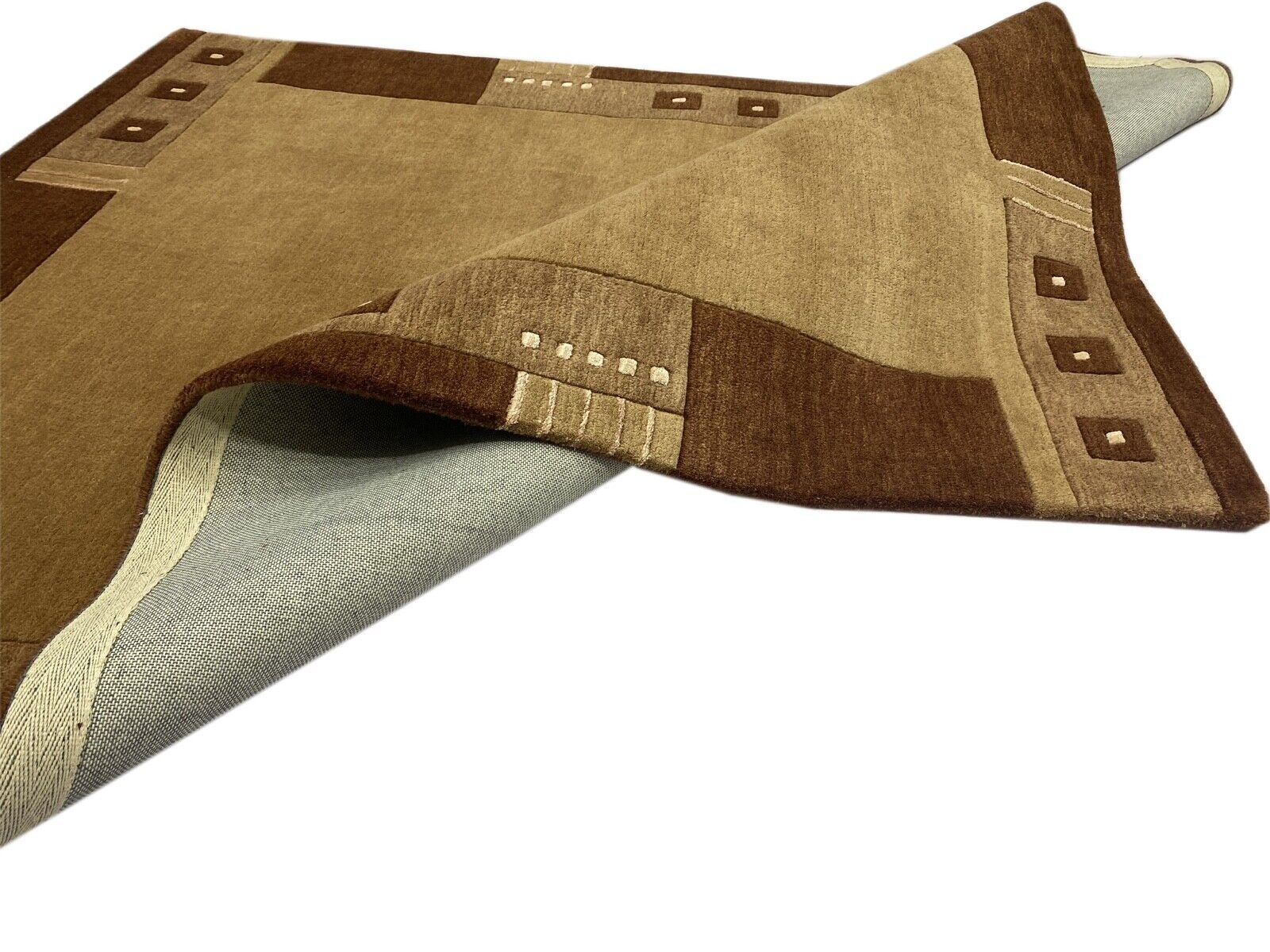 Kamelfarbe Teppich 140X200 CM 100% Wolle Beige Handgetuftet Braun T4