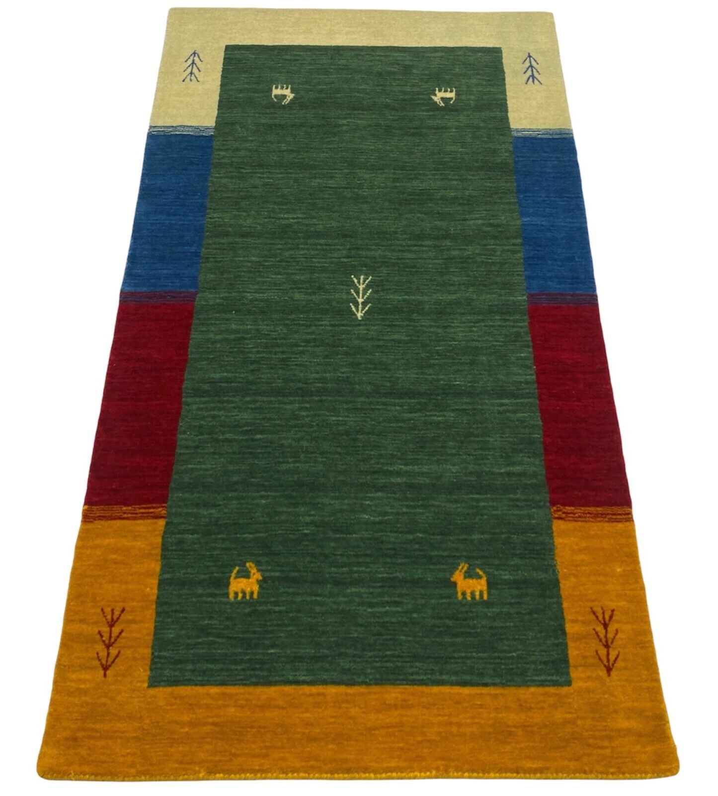 Gabbeh 90x160 cm Grün Teppich Handgewebt 100% Wolle Lori Debbich Home Deko Bunt
