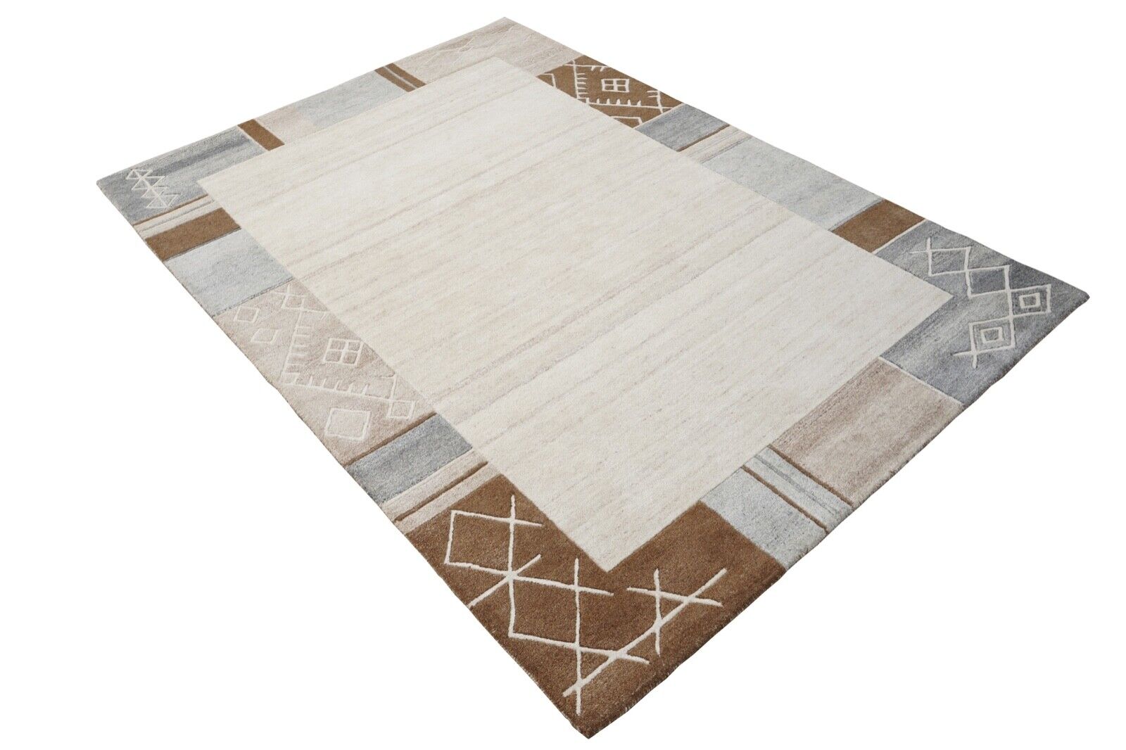 Biege Grau Braun160X230 cm Teppich 100% Wolle Orientteppich Handgetuftet HT207