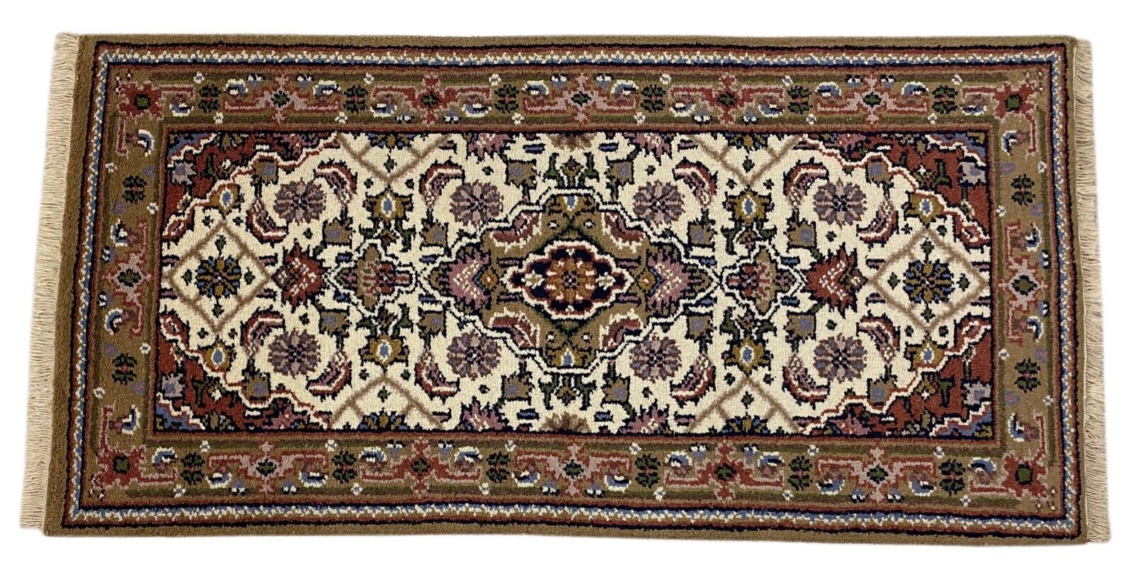 Beige Brown Rug 100% Wool Hand-knotted Oriental Rug 70X140 cm D11