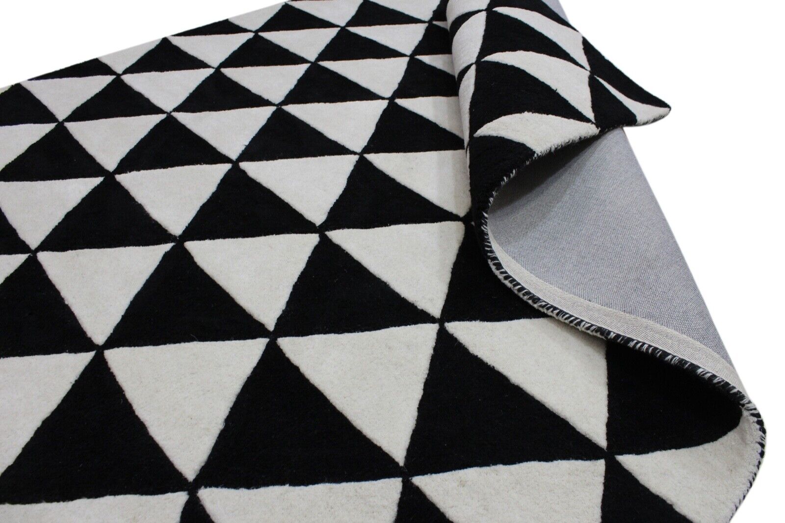 Schwarz Beige 100% Wolle  Teppich 170X240 CM Handarbeit Handgetuftet Dreieck ME2