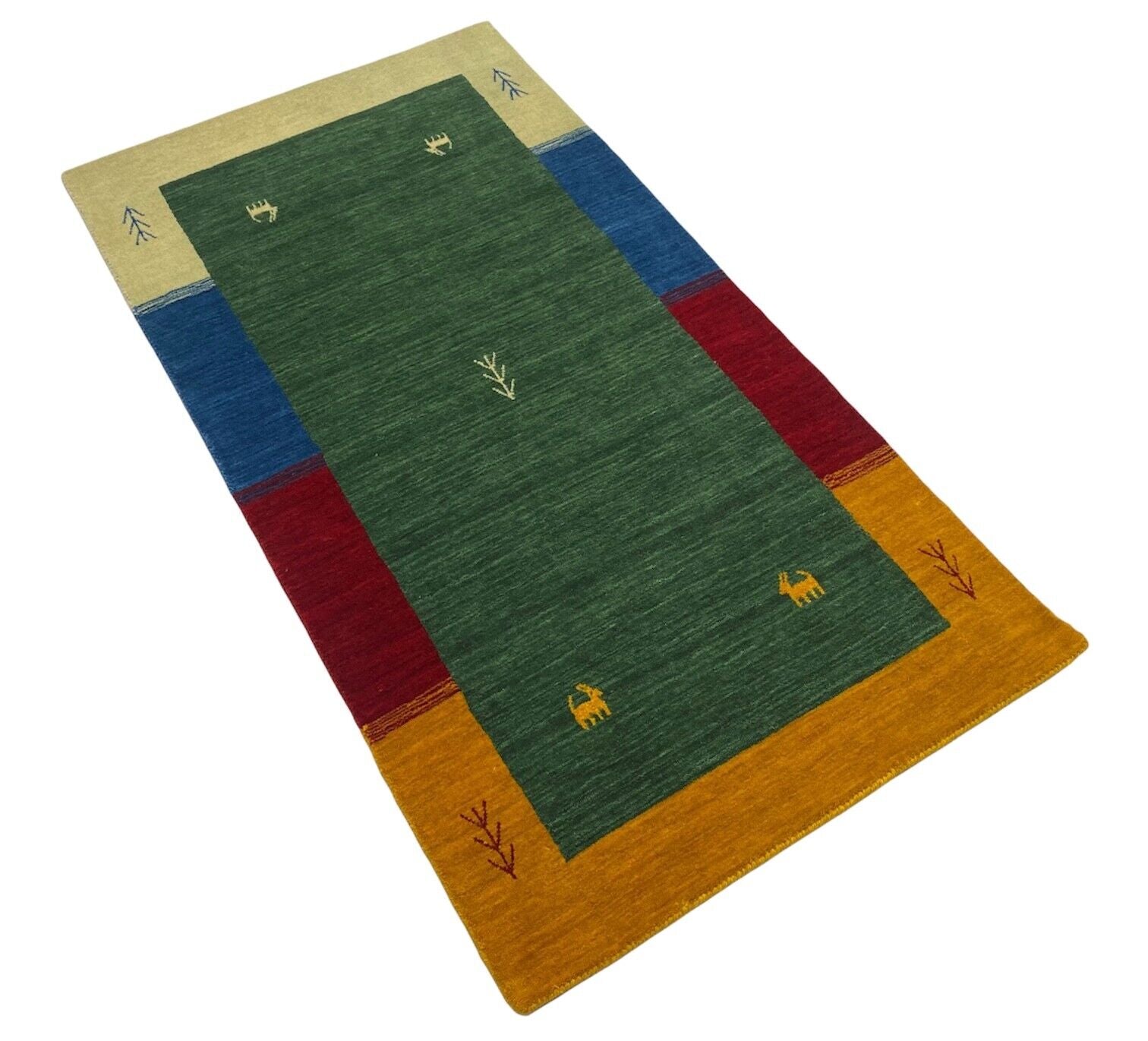 Gabbeh 90x160 cm Grün Teppich Handgewebt 100% Wolle Lori Debbich Home Deko Bunt