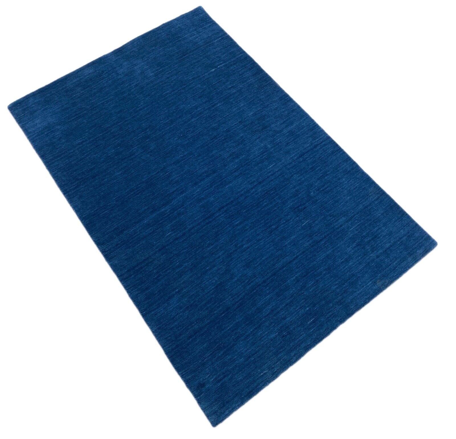 Blau Teppich 100% Wolle Gabbeh 120x180 cm Handgewebt einfarbig gefärbt G64