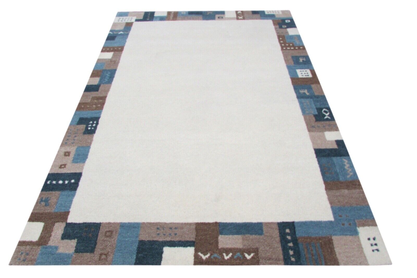 Tappeto 100% Lana Beige 160X230 cm Blu Grigio Marrone Lana Tuftato a mano T816 