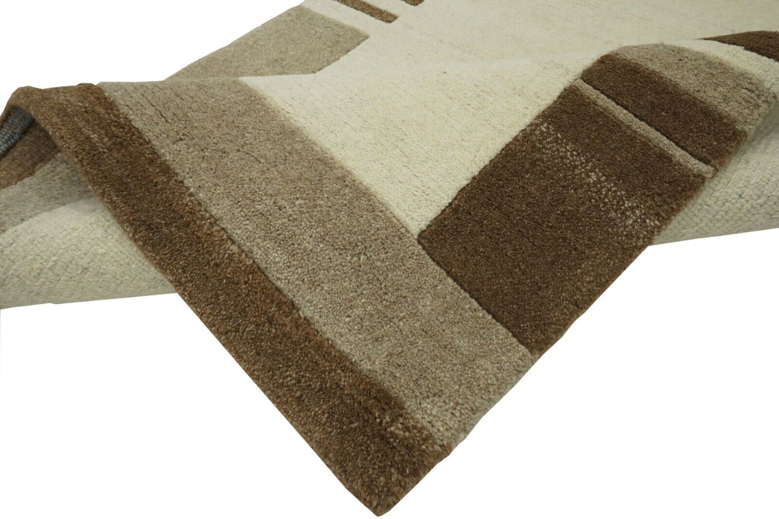 Nepal Teppich Handgeknüpft Beige Braun 90X160 cm Wolle Orientteppich N775