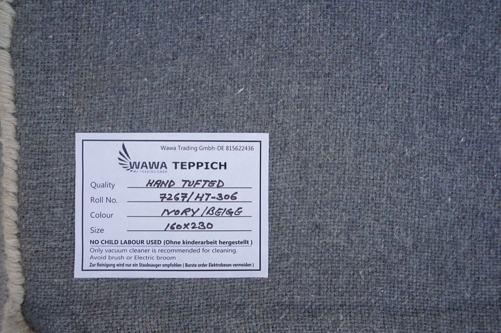 Beige 160X230 cm Teppich 100% Wolle Orientteppich Gabbeh Handgetuftet HT306