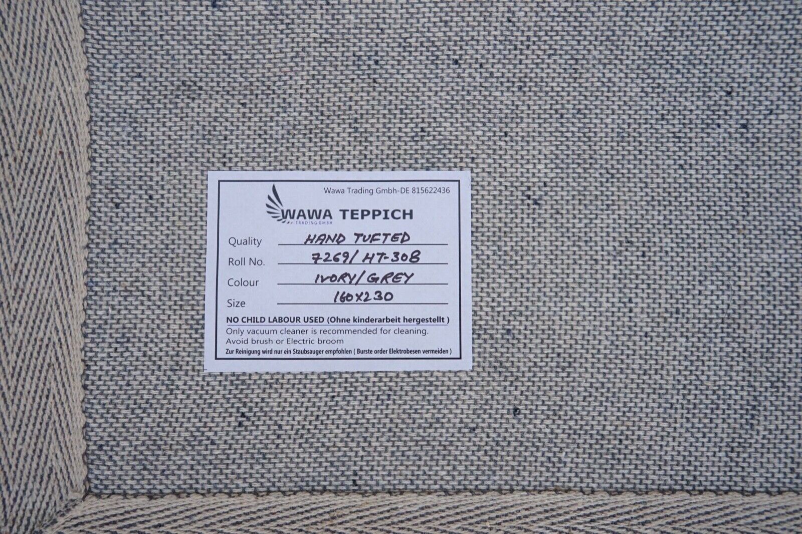Teppich 100% Wolle Grau Beige 160X230 cm Orientteppich Handgetuftet HT308