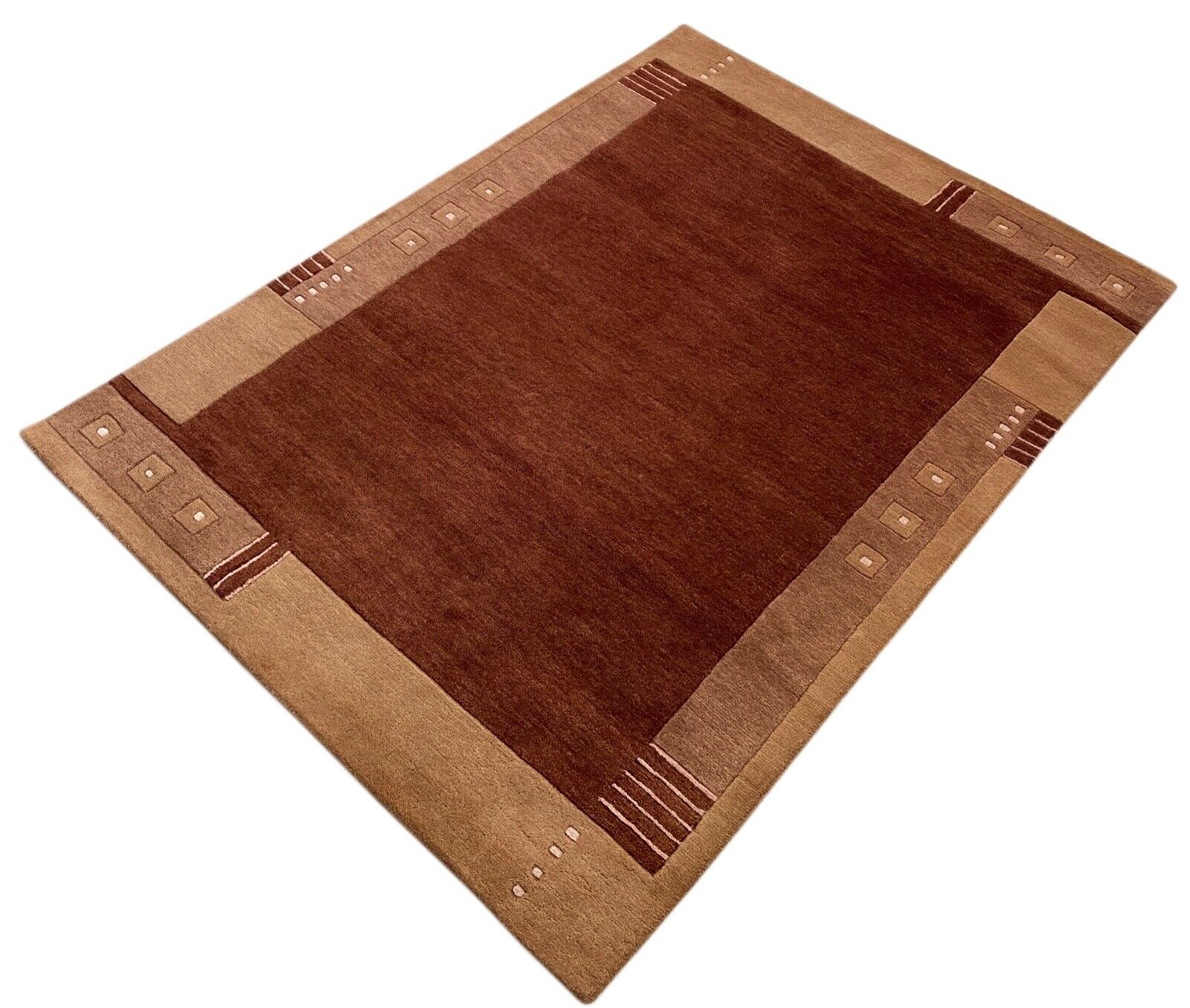 棕色地毯，东方风格，100%羊毛，手工簇绒，140x198厘米，T2