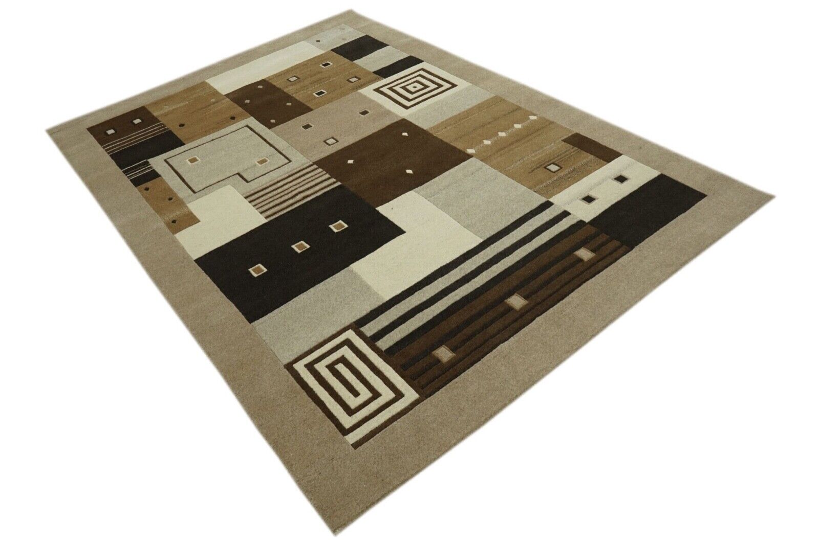 Tappeto Nepalese Beige Marrone Annodato a Mano Tappeto Orientale 100% Lana 200X300 cm N774