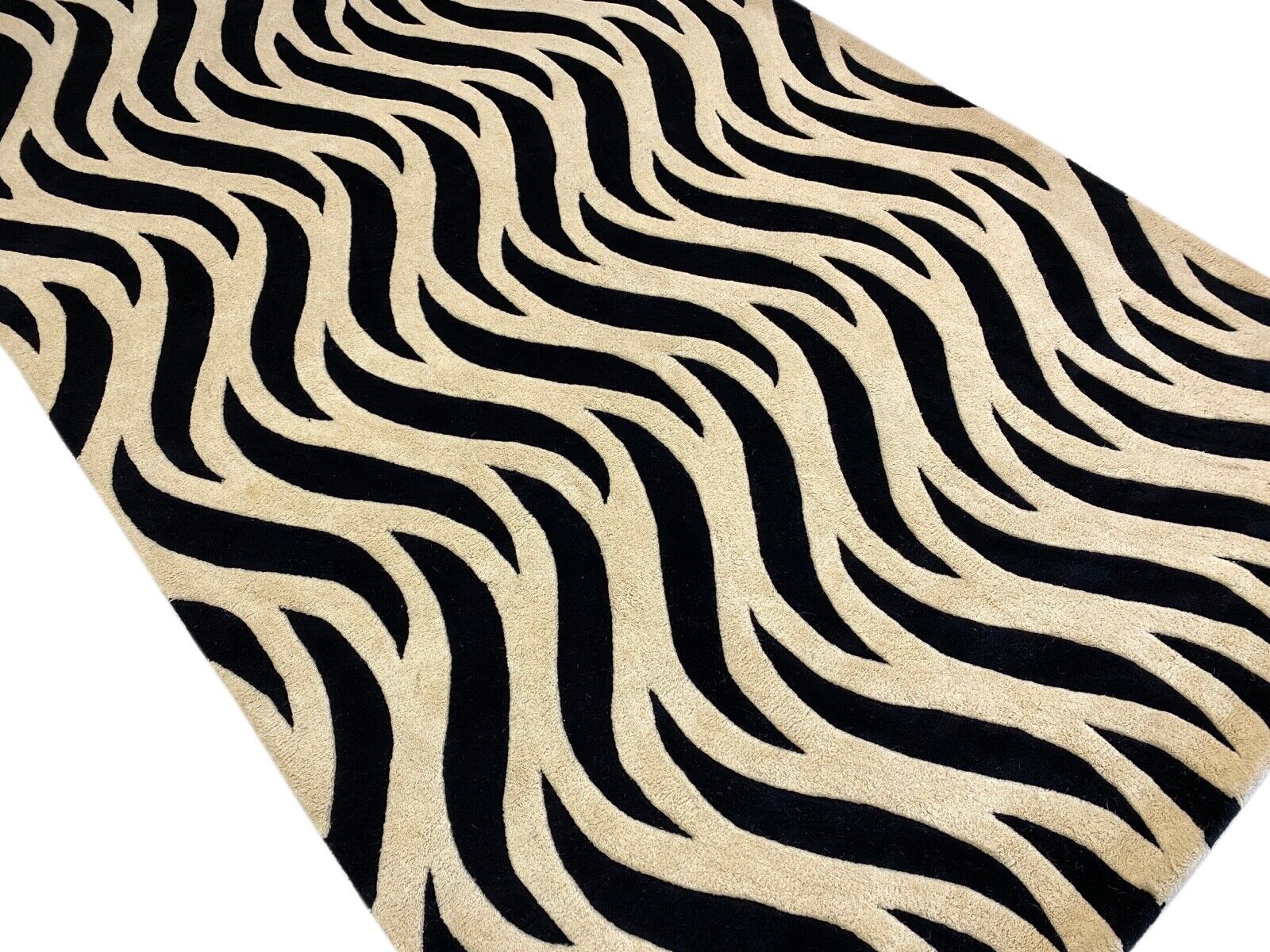 Schwarz Beige Teppich 100% Wolle Orientteppich Handgetuftet 155X245 CM D-124