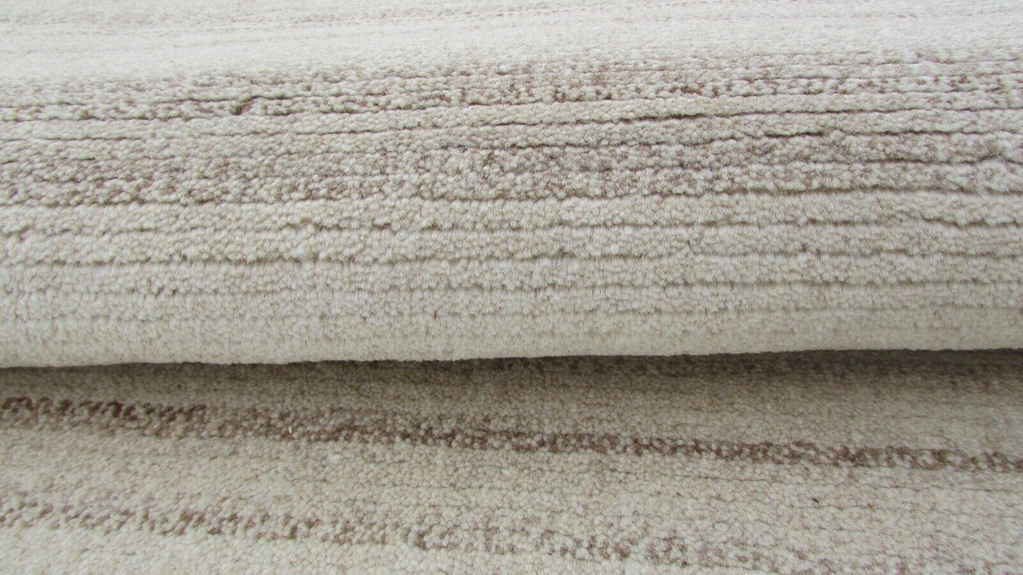 Nepal Teppich Handgeknüpft Grau Beige 100% Wolle Orientteppich 70x140 cm N-117