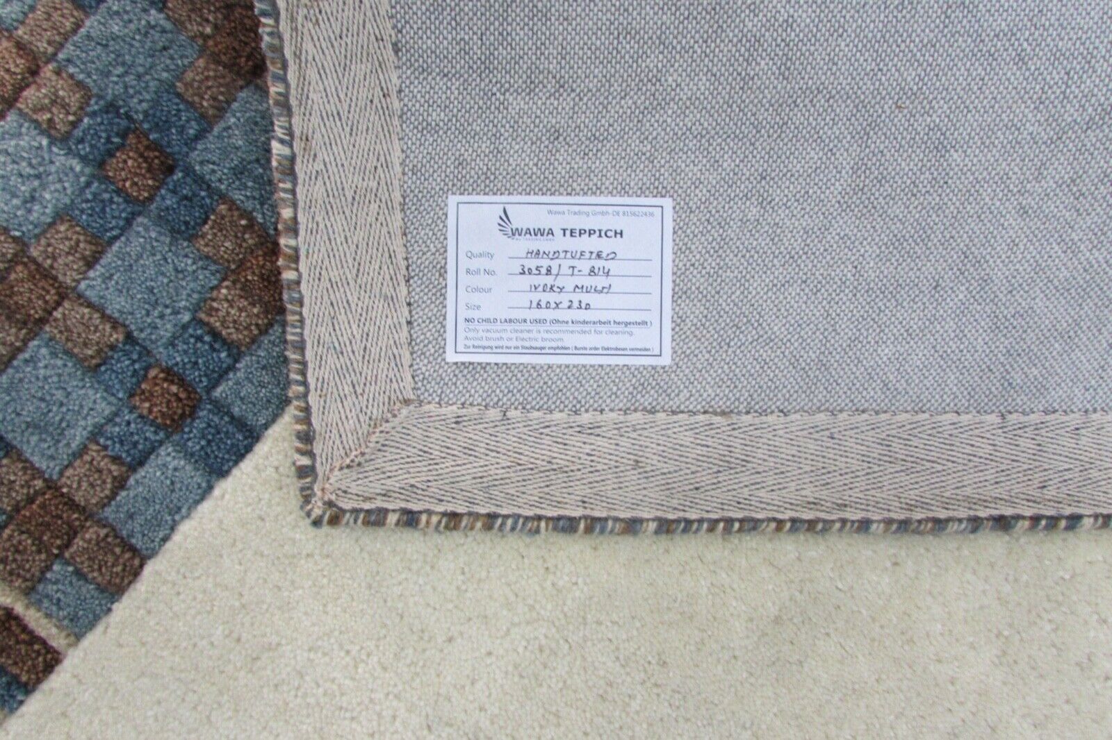 Alfombra 100% Lana Beige 160X230 cm Azul Gris Marrón Lana Tufted a Mano T814 