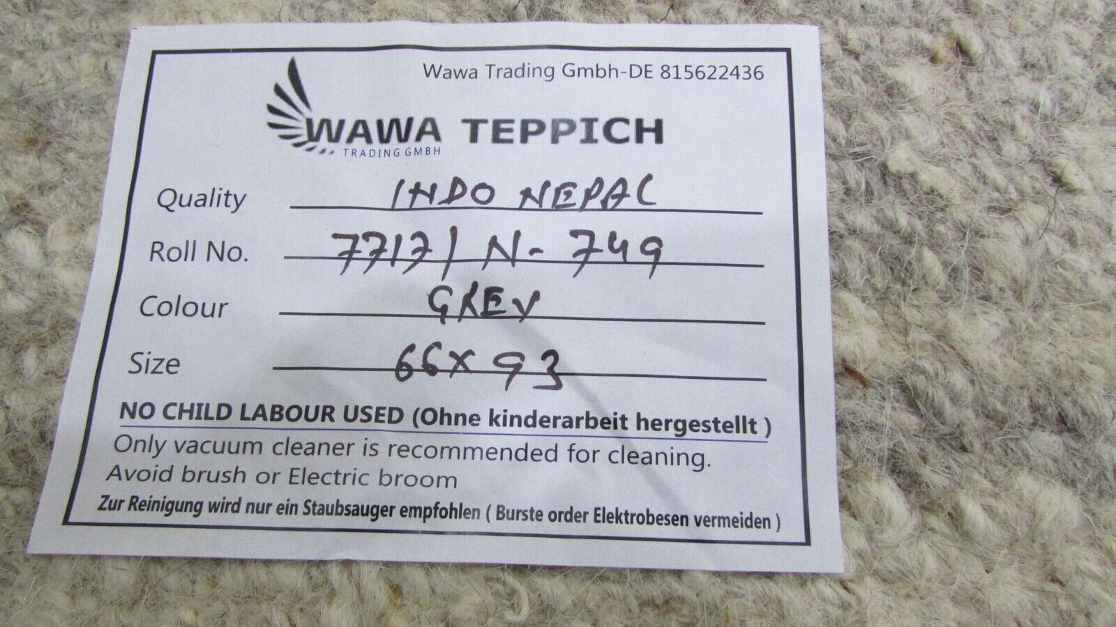 Grau Teppich 100% Wolle Indo Nepal Handgeknüpft 60X90 cm Orienttepich N749