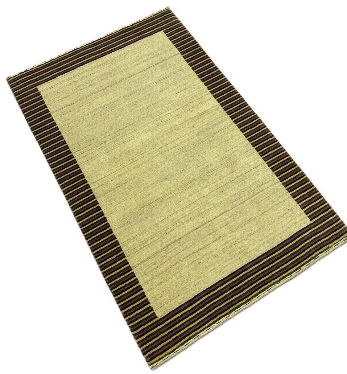 Gabbeh Teppich 100% Wolle Beige Gelb loom lori Handgewebt 120x180 cm S7