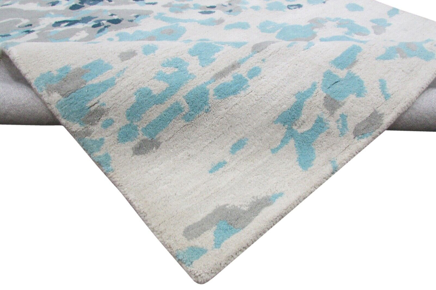 Hellblau Beige Teppich 100% Wolle 160X230 cm Modern Handgetuftet T903