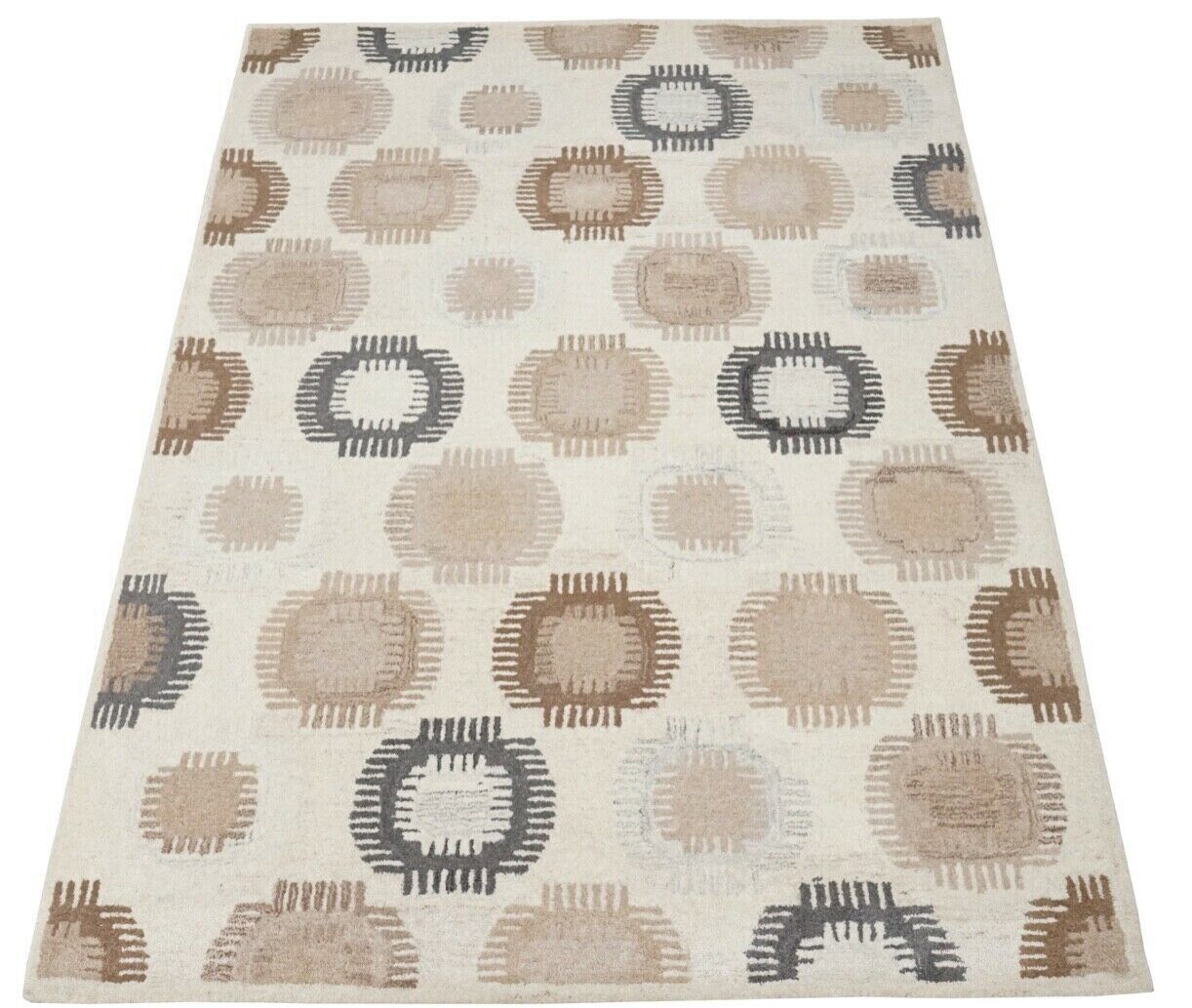 Beige Braun Grau Teppich 100% Wolle 160X230 cm Orientteppich Handgetuftet HT416