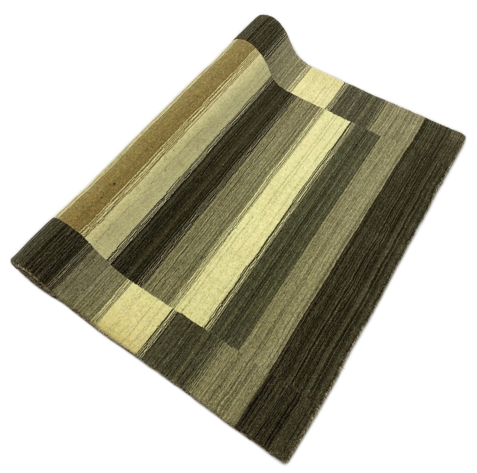 Gabbeh Teppich 100% Wolle Grau Braun Beige loom lori Handgewebt 125x180 cm S4