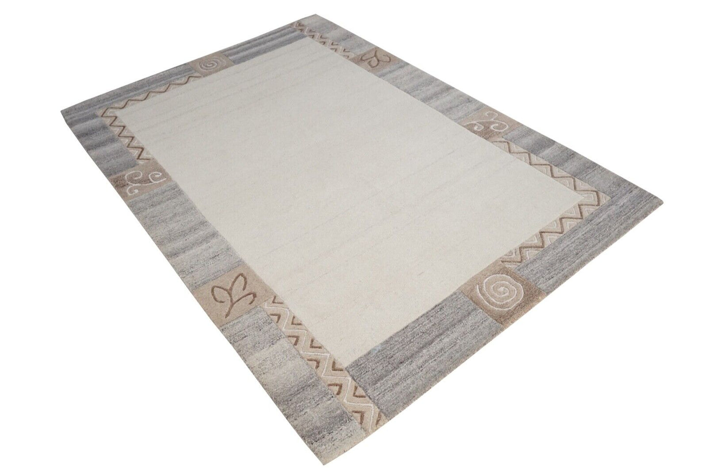 Teppich 100% Wolle Grau Beige 160X230 cm Natürliche Wolle Handgetuftet HT424