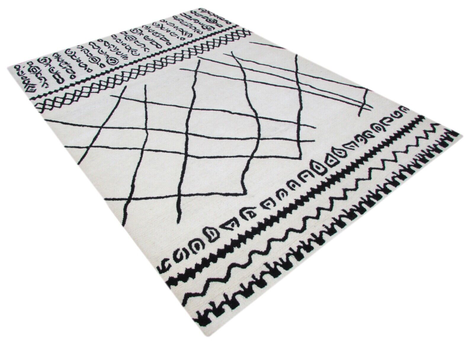 Бежов килим, 100% вълна, 160x230 см, черно/тъмносиньо, ръчно тъфтиран, T824