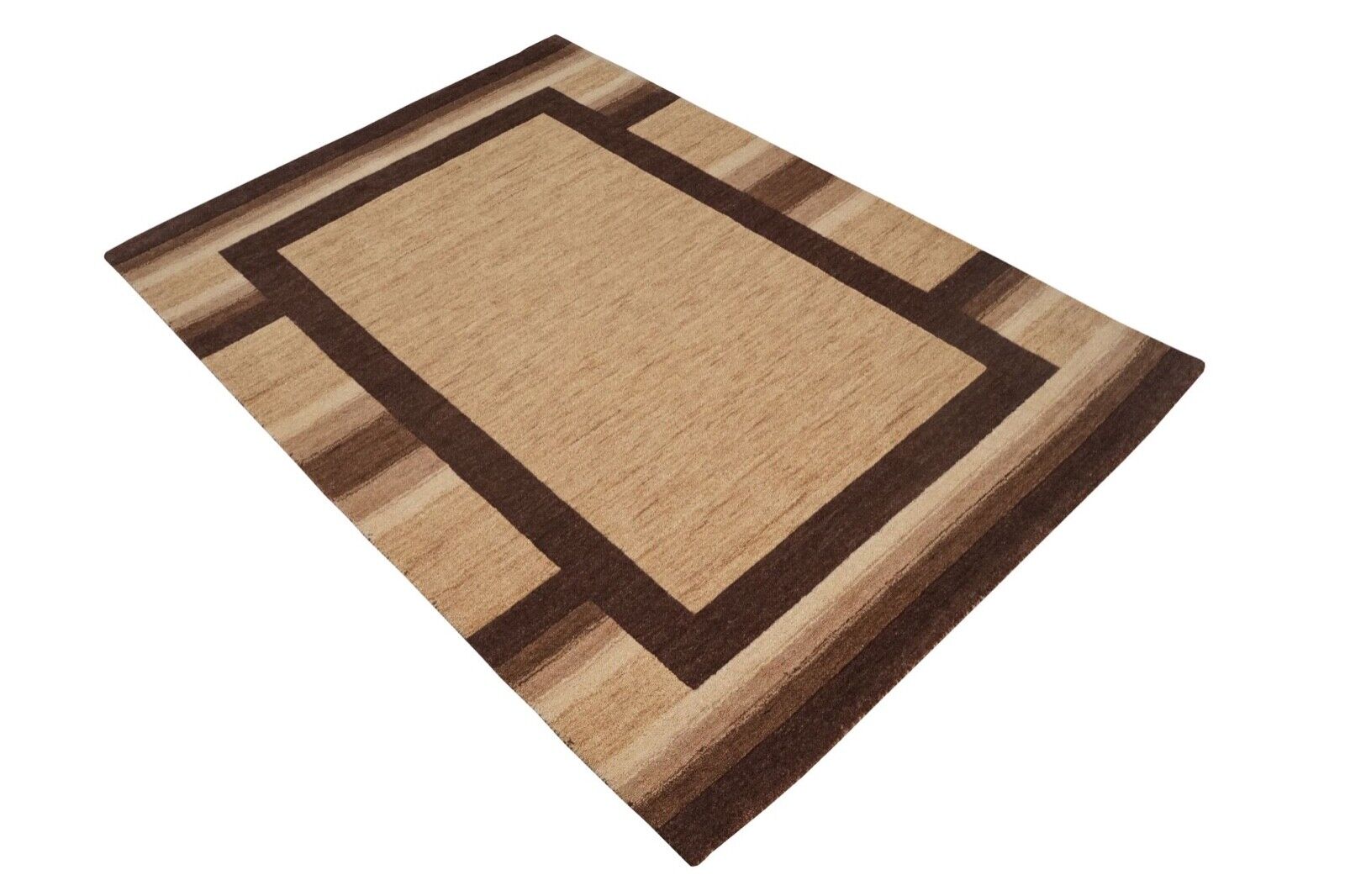 Beige Brown 140x200 cm Rug 100% Wool Oriental Rug Hand-Tufted HT602