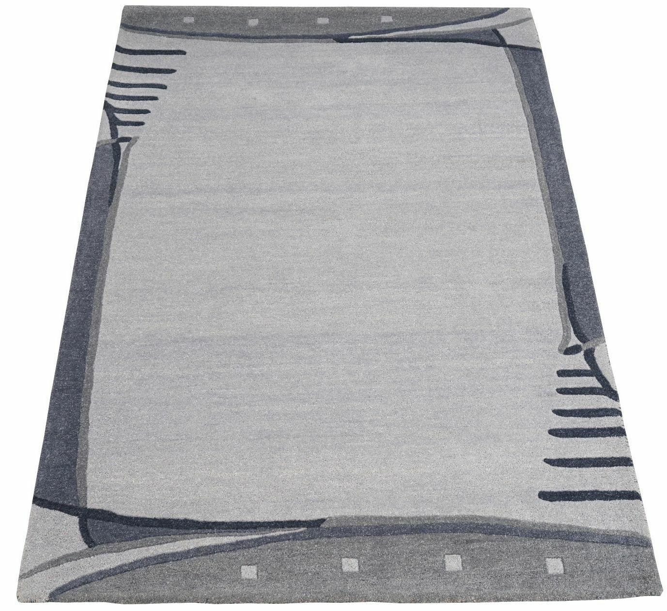 Teppich 100% Wolle Hell Grau 160X230 cm Orientteppich Handgetuftet HT215