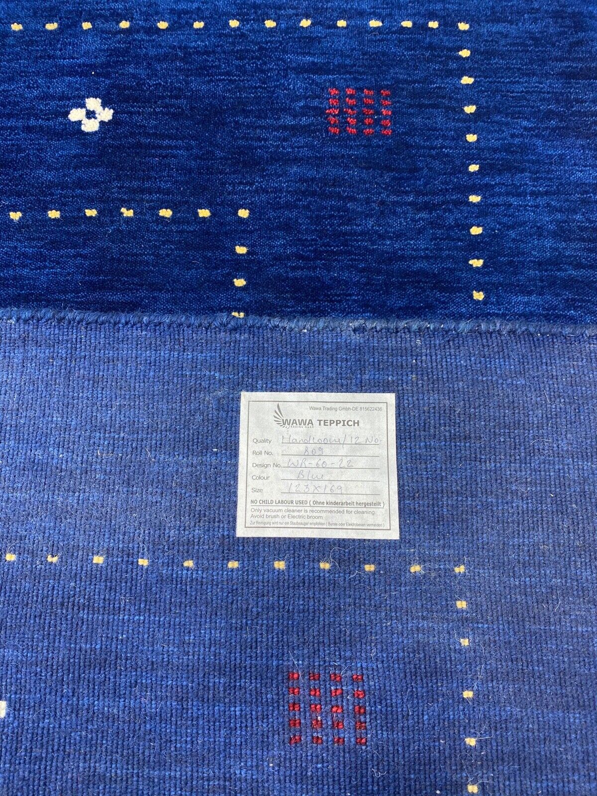 Gabbeh Teppich Blau 100% Wolle 120x170 cm Handgewebt Orientteppich Lori WR60