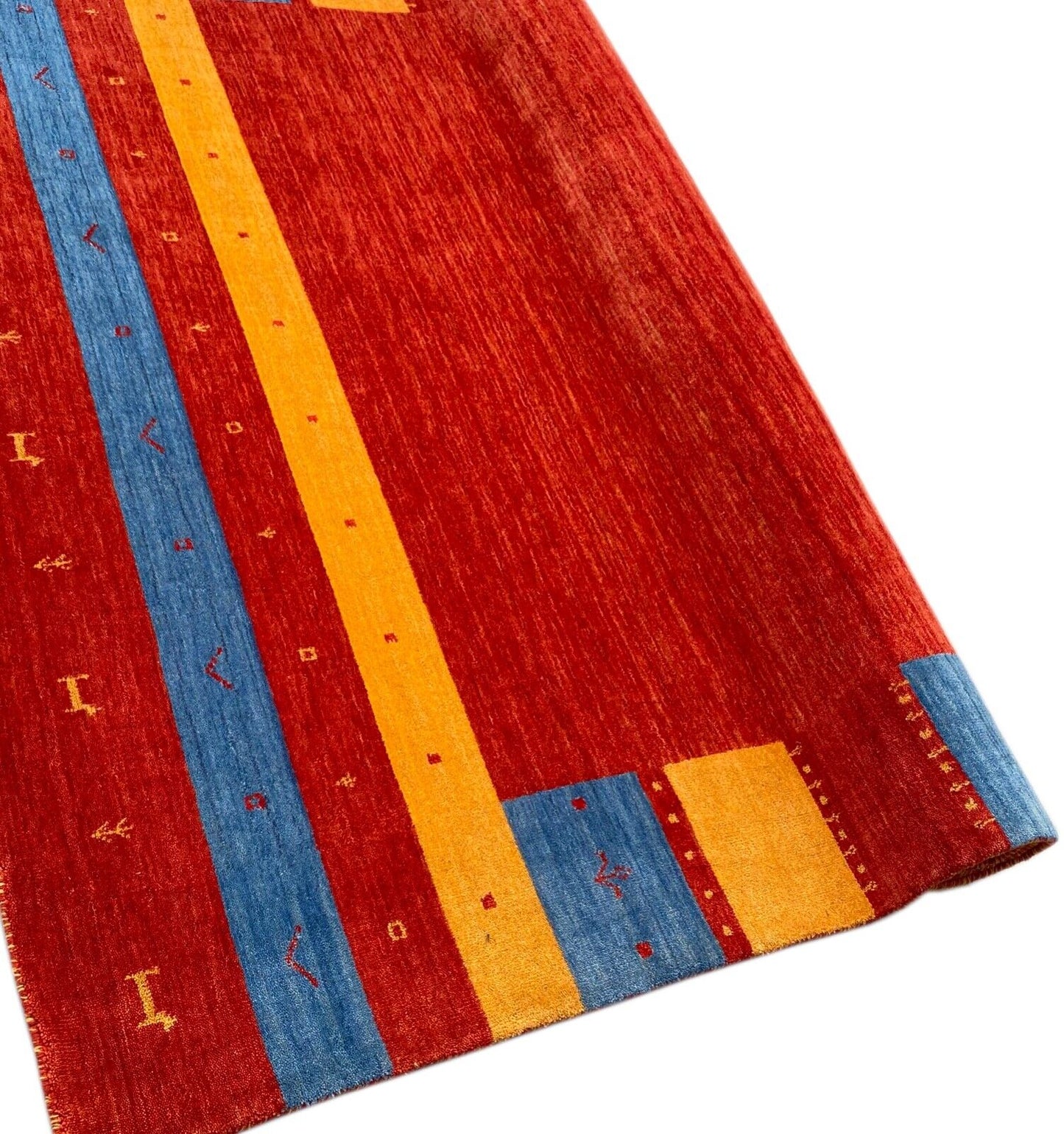 Gabbeh Teppich 100% Wolle 200x300 cm Rot Gold Blau Handgewebt Orientteppich 110