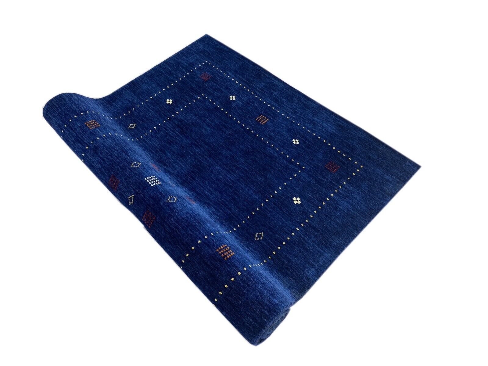 Gabbeh Teppich Blau 100% Wolle 120x170 cm Handgewebt Orientteppich Lori WR60