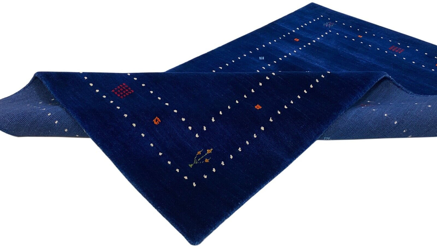 Gabbeh Teppich Blau 100% Wolle 80x150 cm Handgewebt Orientteppich Lori WR60