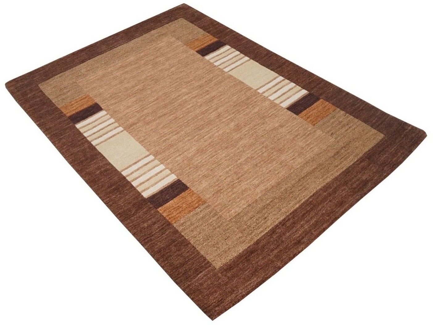 Beige Braun 140X200 cm Teppich 100% Wolle Orientteppich Handgetuftet HT606