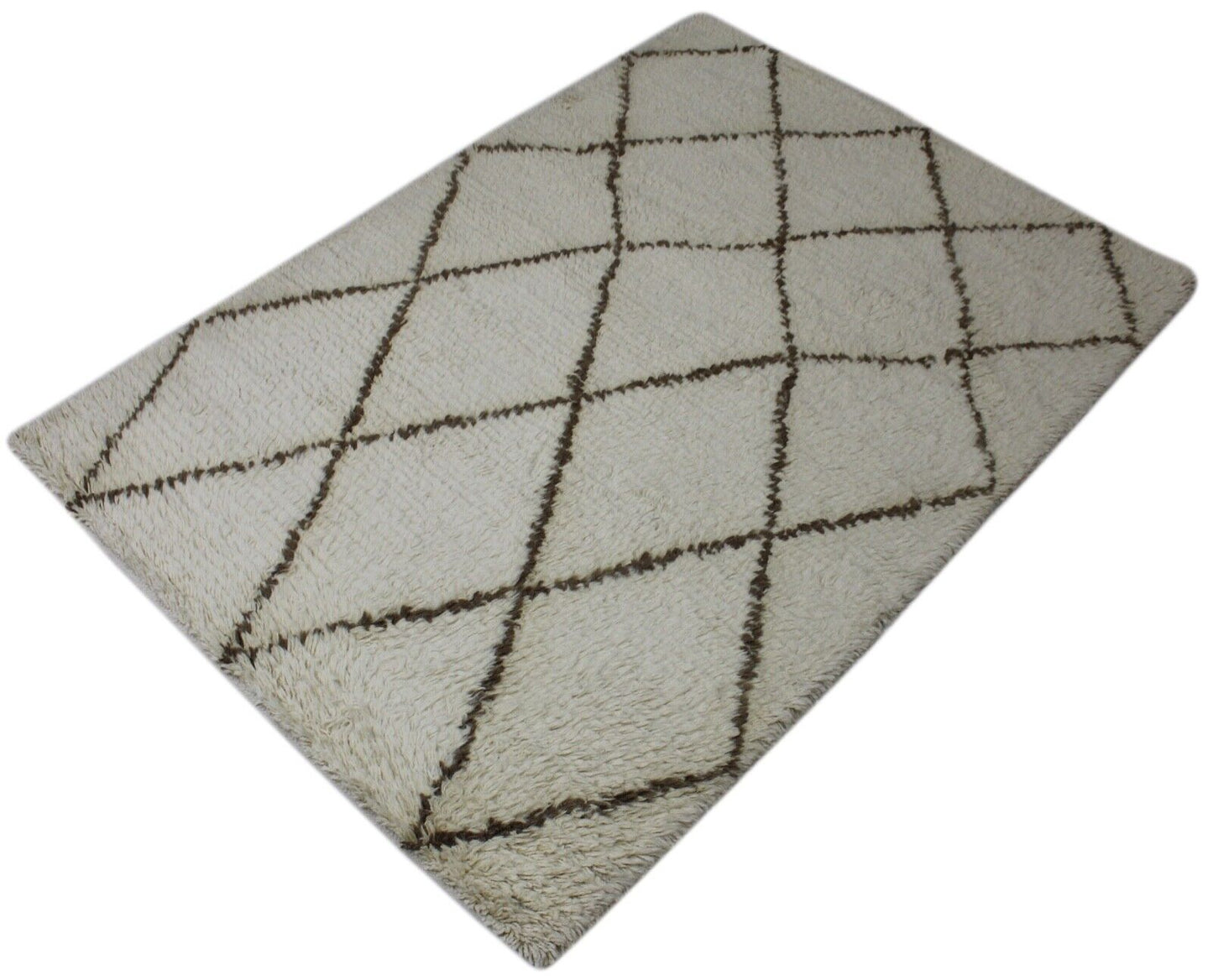 Teppich 100% Wolle Marokko Beige Elfenbein Handgewebt Orientteppich R40