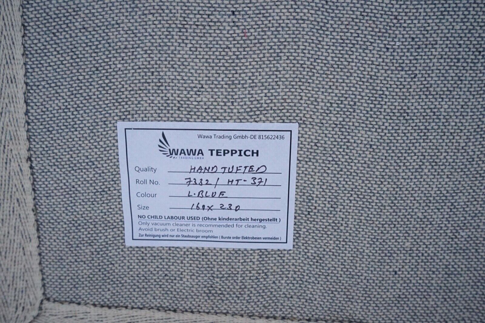 Teppich 100% Wolle Blau 160X230 cm Orientteppich Handgetuftet HT371U