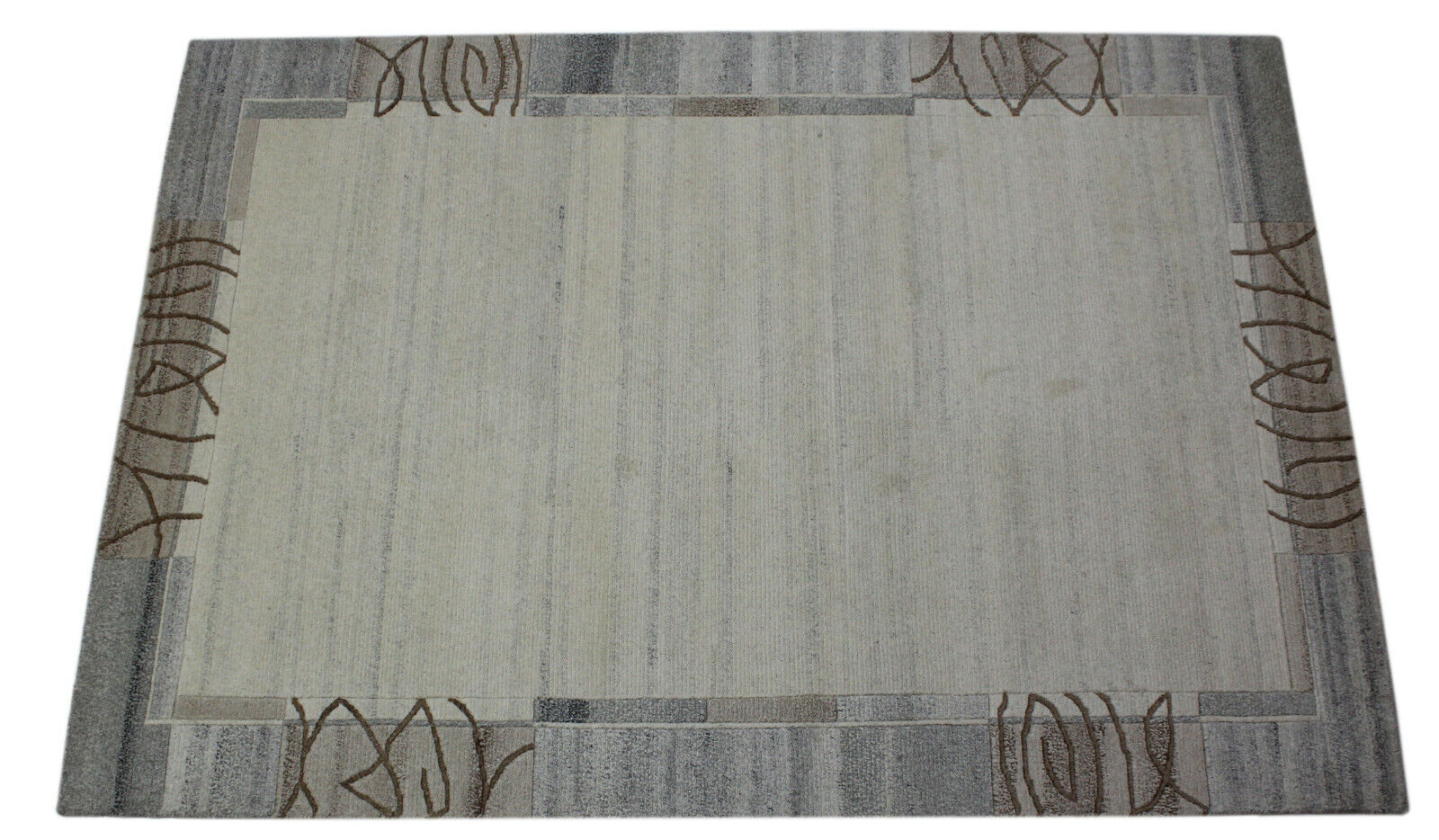 Nepal Teppich Handgeknüpft Beige Grau 100% Wolle Orientteppich 163x233 cm N69
